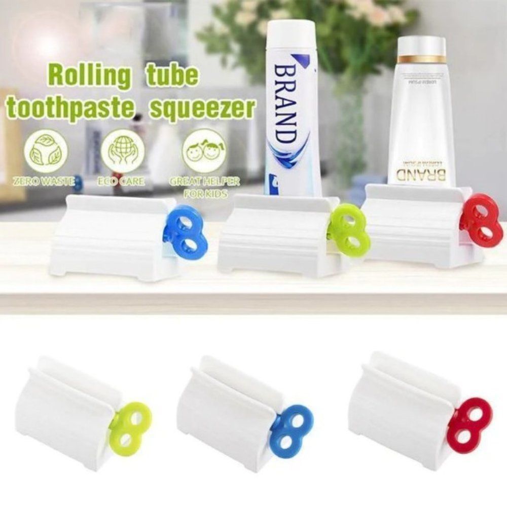 ROLLING TUBE TOOTHPASTE SQUEEZER DISPENSER HOLDER STAND IN RED